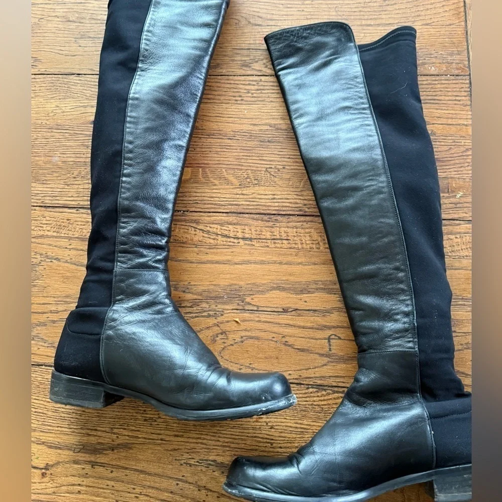 Stuart Weitzman Tall Boot 5050 Black Leather OTK Over-the-Knee Boots Classic